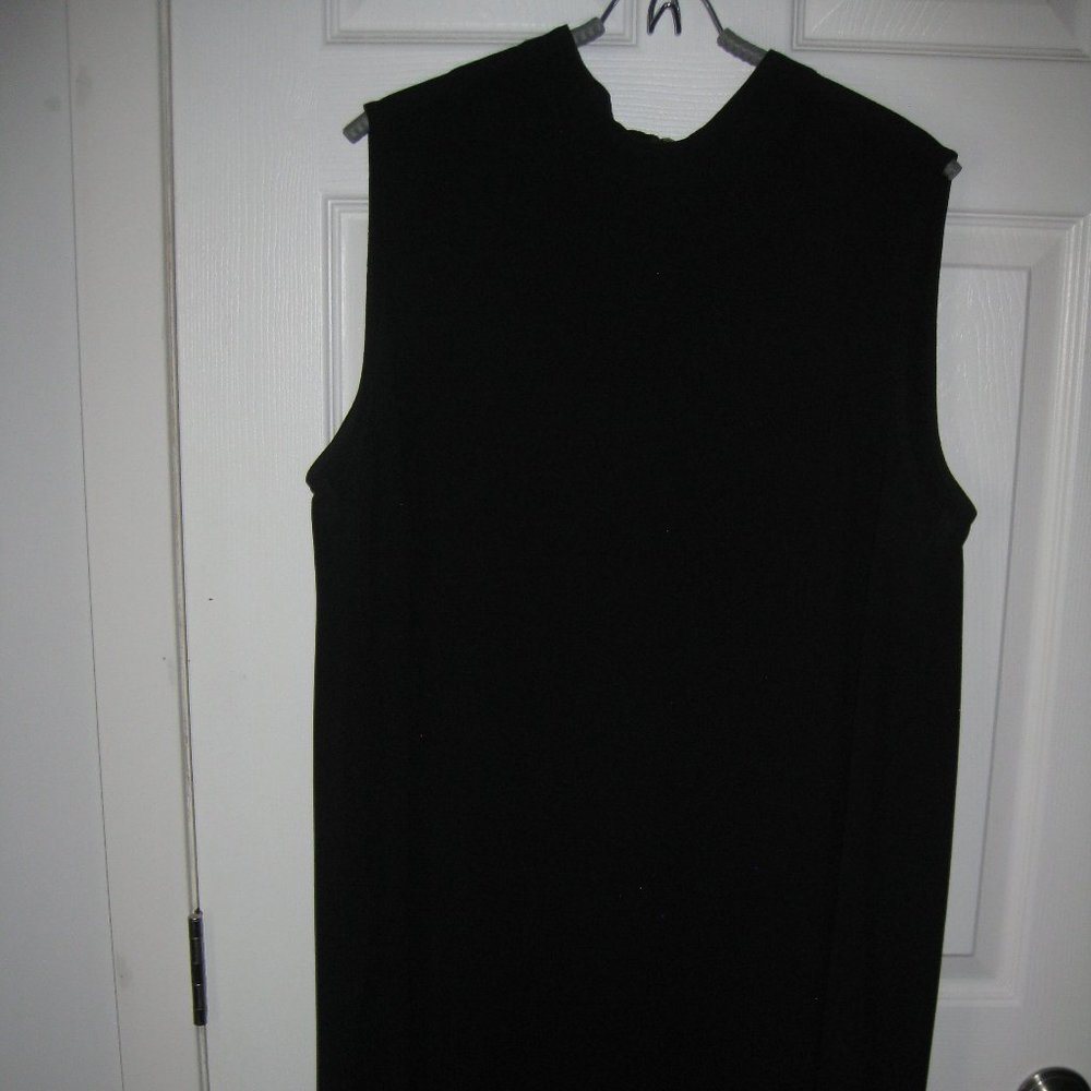 Black, mock-neck, sleeveless, tunic top
